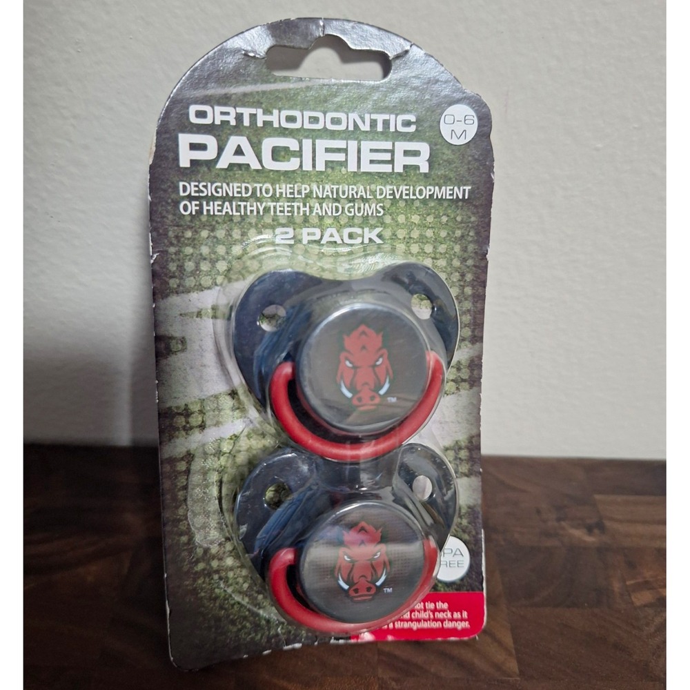 Arkansas Razorbacks NCAA Orthodontic Pacifiers 2 Pack 0-6 Months BPA Free New